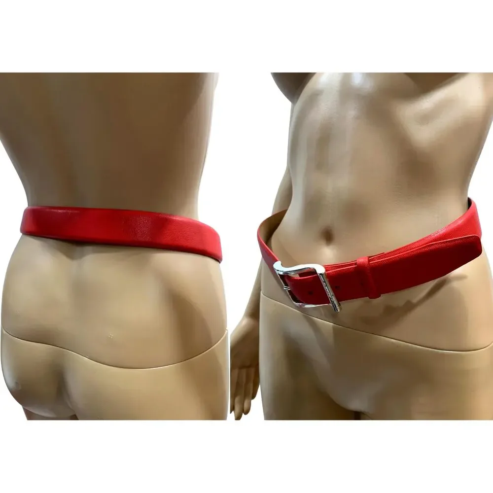 90s DKNY Red Leather Belt w Silver Buckle | VTG S | 28